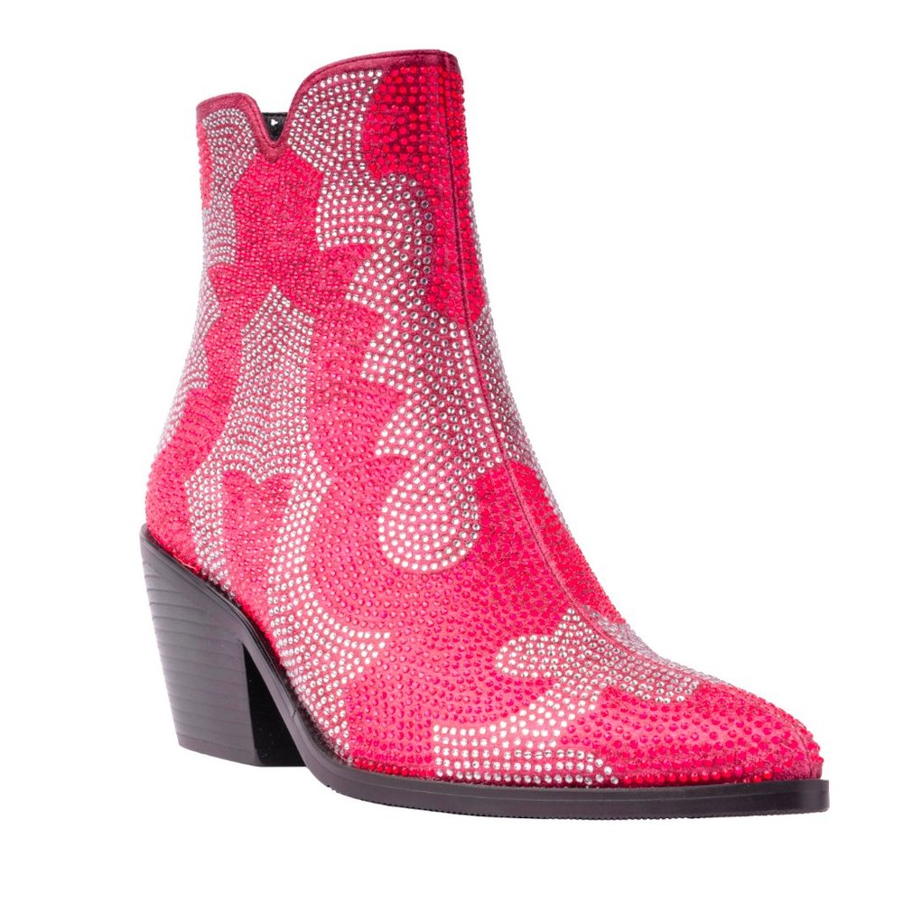 Stylish Modern Comfy Womens Warm Pink Chunky Western Studded Ankle Boots